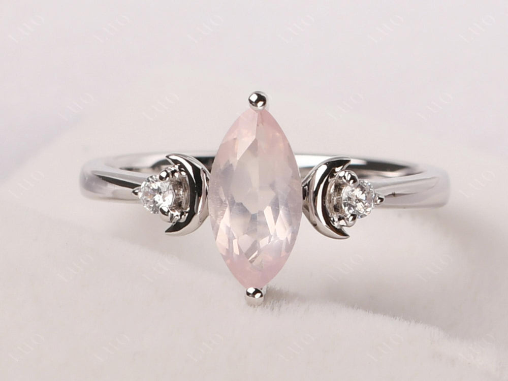 Marquise Cut Rose Quartz Moon Ring - LUO Jewelry