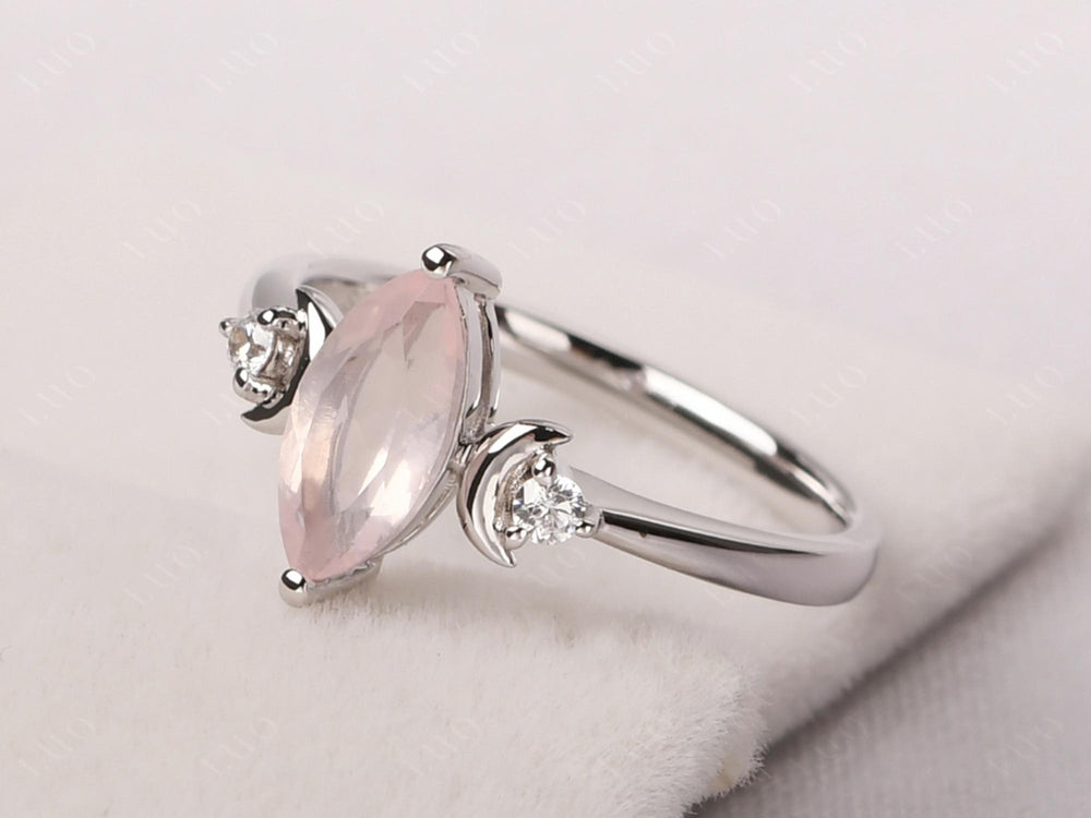 Marquise Cut Rose Quartz Moon Ring - LUO Jewelry