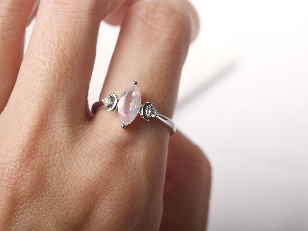 Marquise Cut Rose Quartz Moon Ring - LUO Jewelry