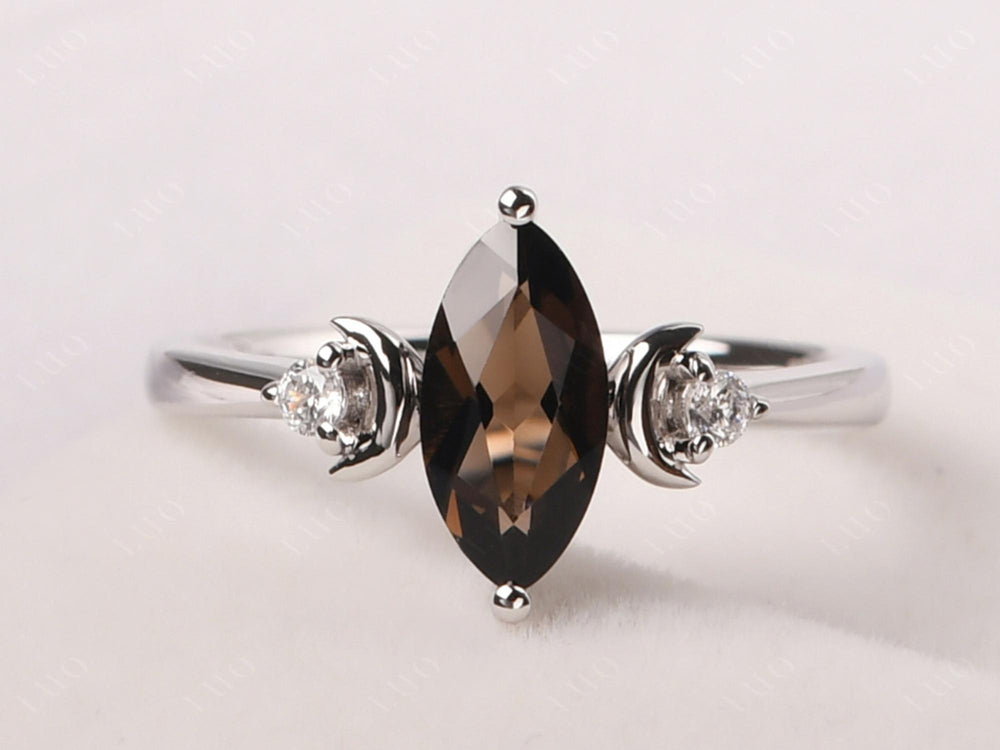 Marquise Cut Smoky Quartz  Moon Ring - LUO Jewelry