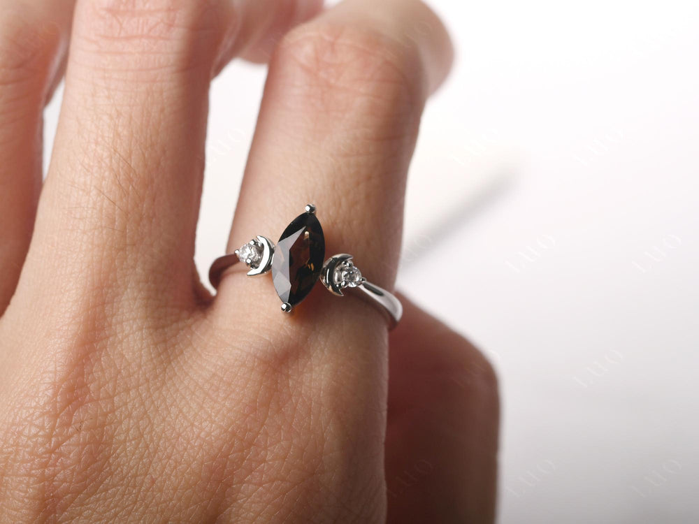 Marquise Cut Smoky Quartz  Moon Ring - LUO Jewelry