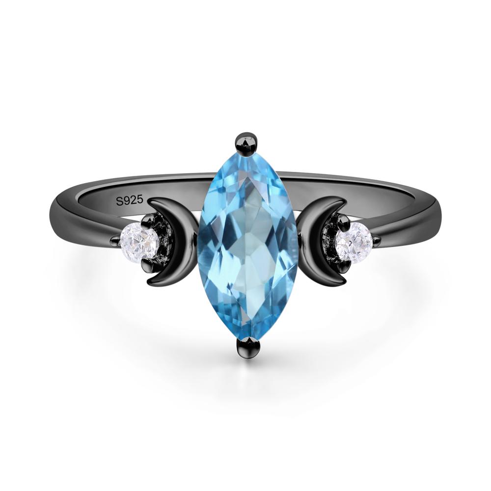 Moon Inspired Swiss Blue Topaz Engagement Ring - LUO Jewelry #metal_black finish sterling silver