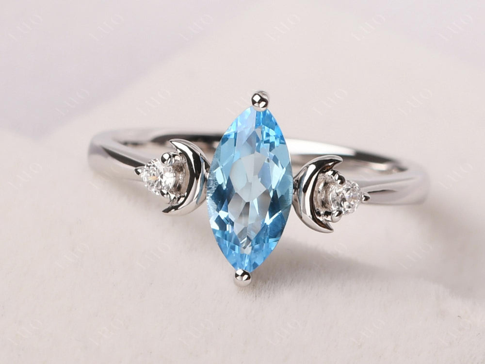 Marquise Cut Swiss Blue Topaz Moon Ring - LUO Jewelry