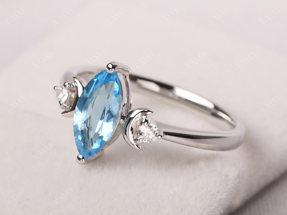Marquise Cut Swiss Blue Topaz Moon Ring - LUO Jewelry