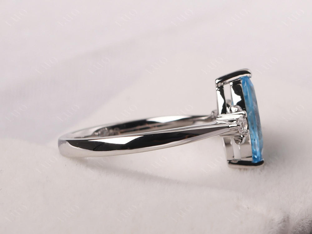 Marquise Cut Swiss Blue Topaz Moon Ring - LUO Jewelry