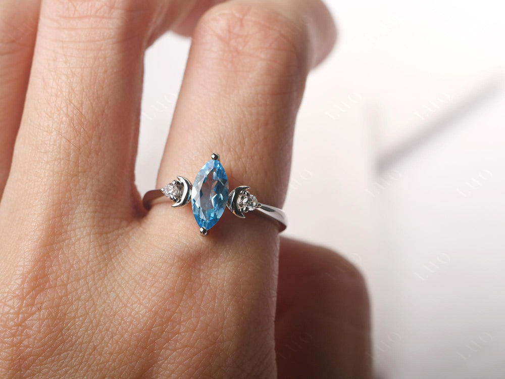 Marquise Cut Swiss Blue Topaz Moon Ring - LUO Jewelry