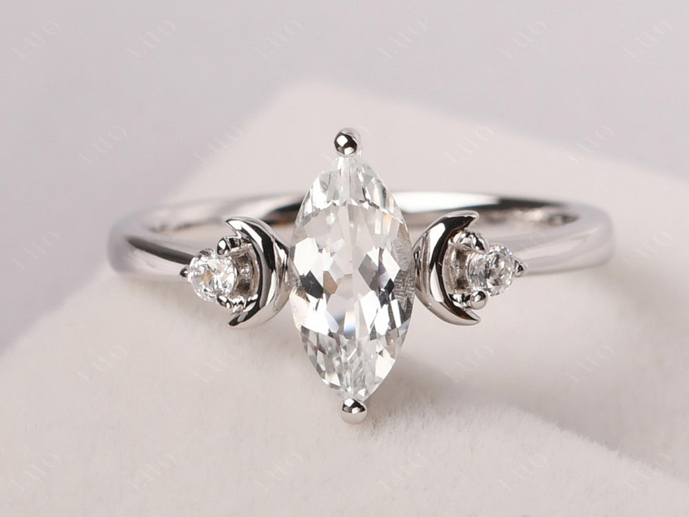 Marquise Cut White Topaz Moon Ring - LUO Jewelry
