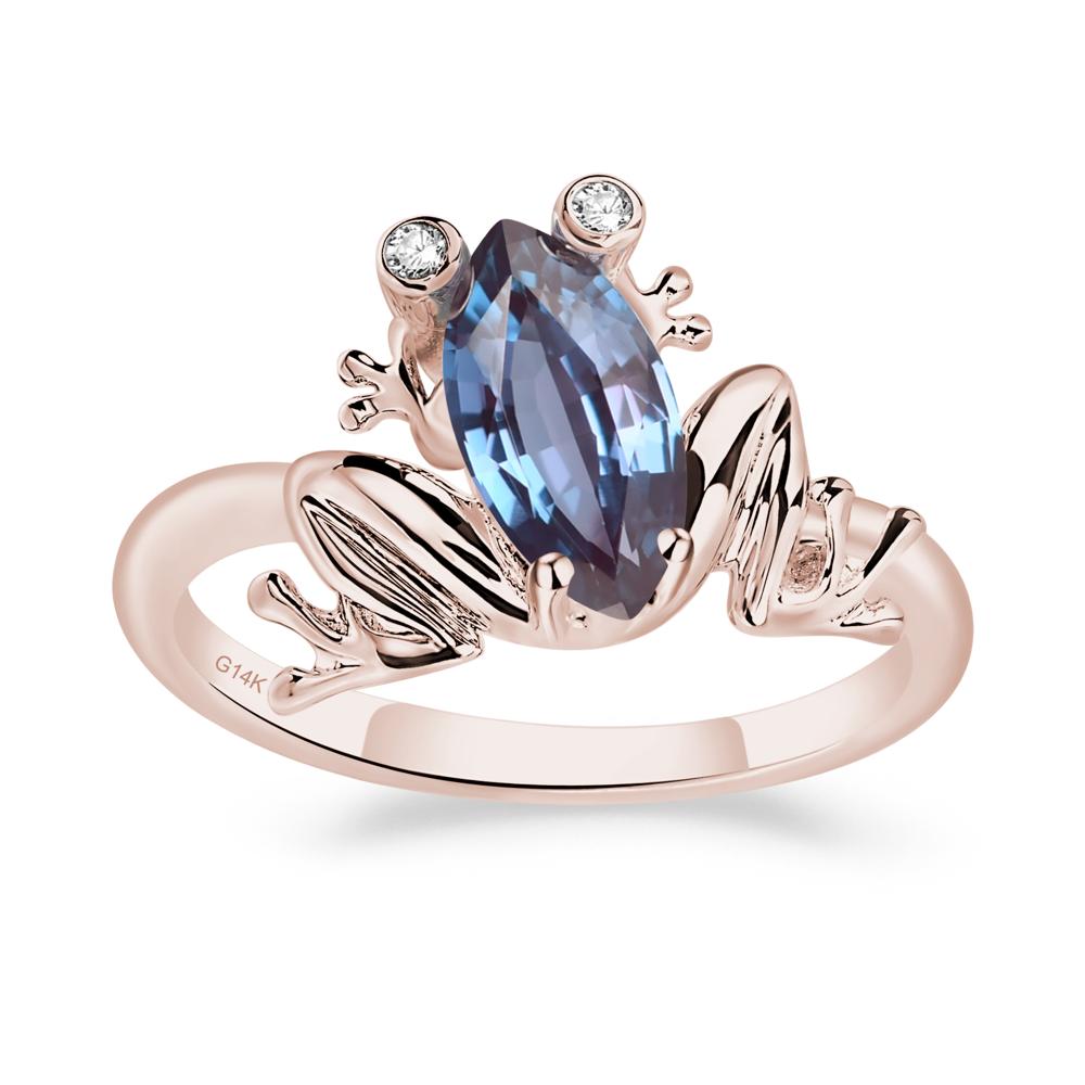 Marquise Cut Lab Created Alexandrite Frog Ring - LUO Jewelry #metal_14k rose gold