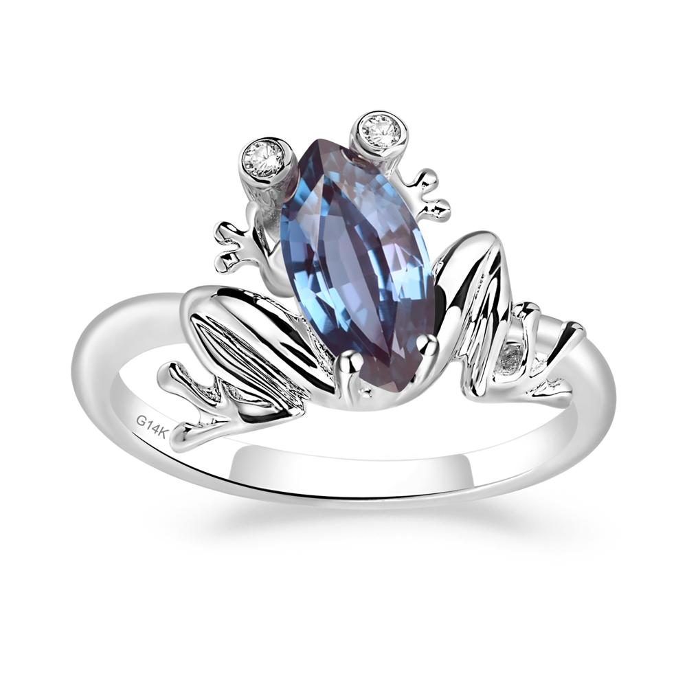 Marquise Cut Lab Created Alexandrite Frog Ring - LUO Jewelry #metal_14k white gold