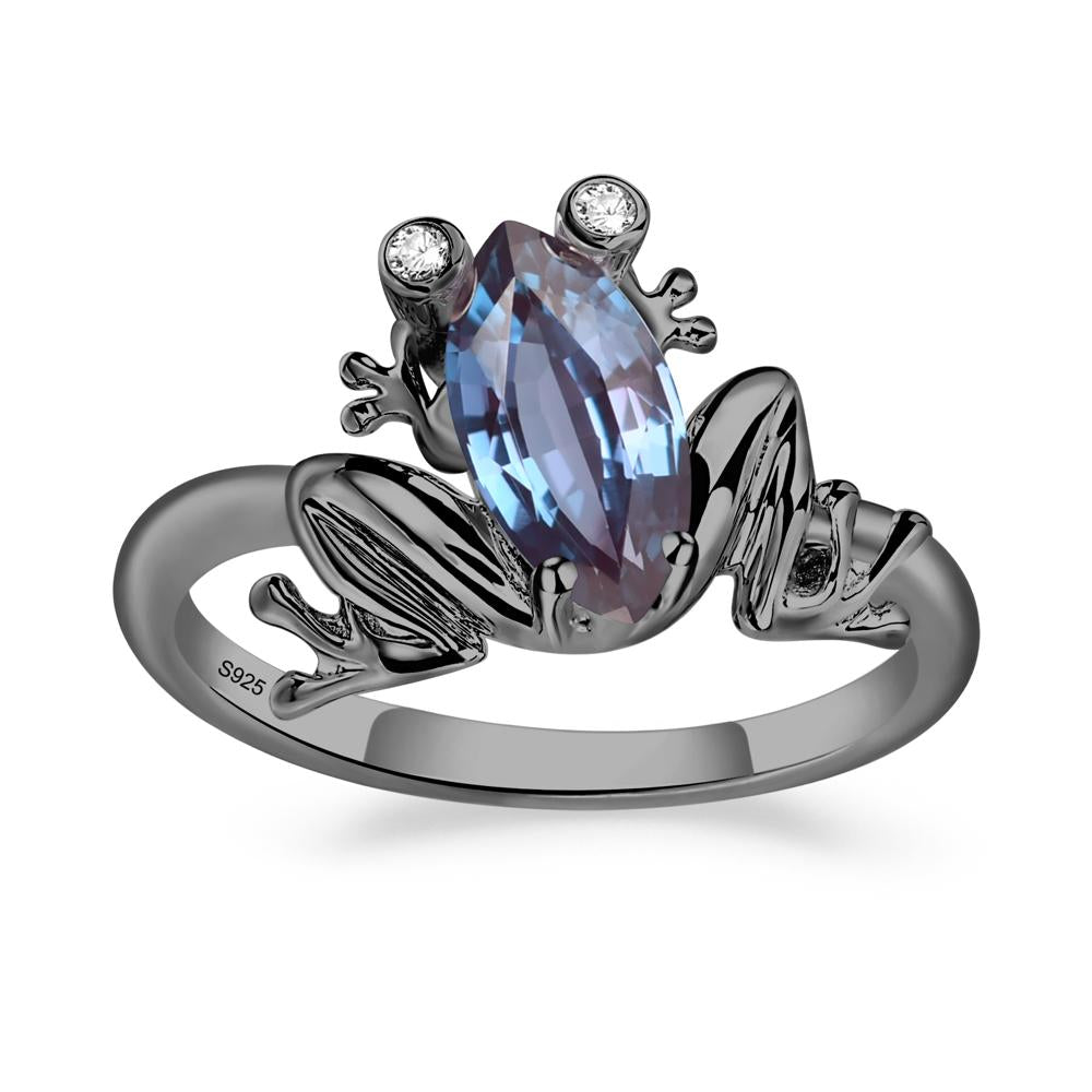 Marquise Cut Lab Created Alexandrite Frog Ring - LUO Jewelry #metal_black finish sterling silver