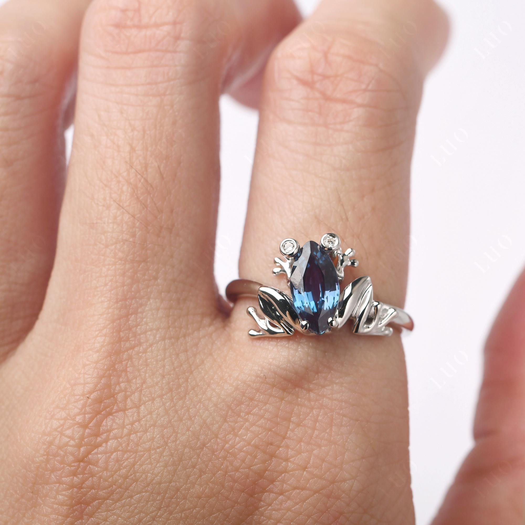 Marquise Cut Lab Created Alexandrite Frog Ring - LUO Jewelry