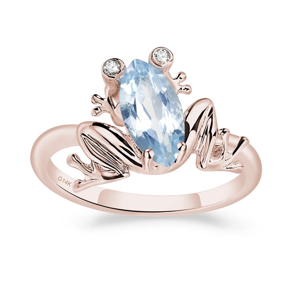 Marquise Cut Aquamarine Frog Ring - LUO Jewelry #metal_14k rose gold