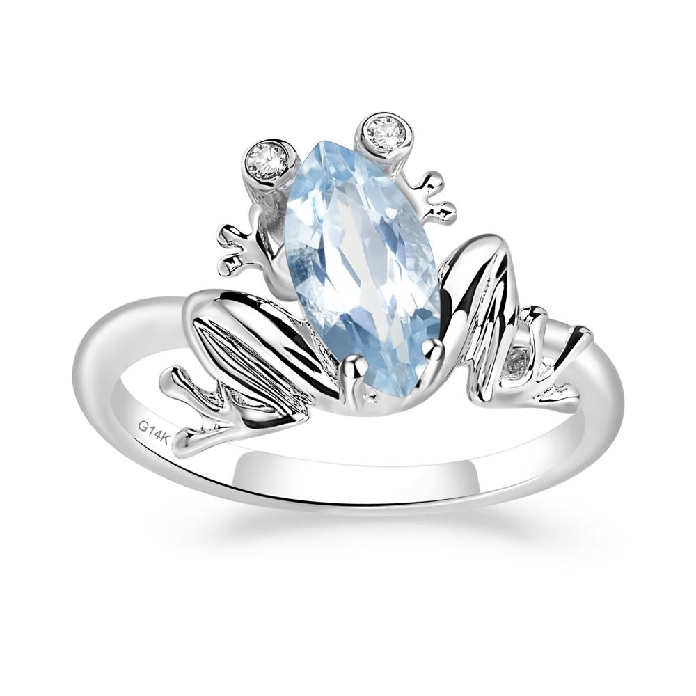 Marquise Cut Aquamarine Frog Ring - LUO Jewelry #metal_14k white gold