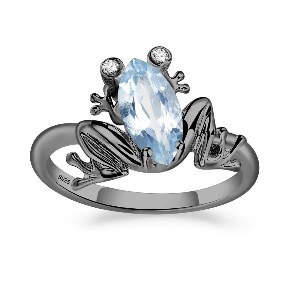 Marquise Cut Aquamarine Frog Ring - LUO Jewelry #metal_black finish sterling silver