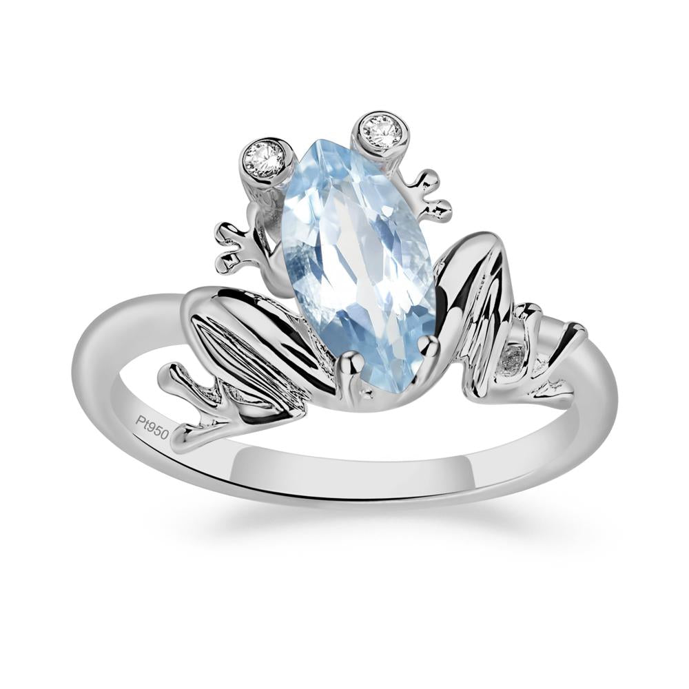 Marquise Cut Aquamarine Frog Ring - LUO Jewelry #metal_platinum