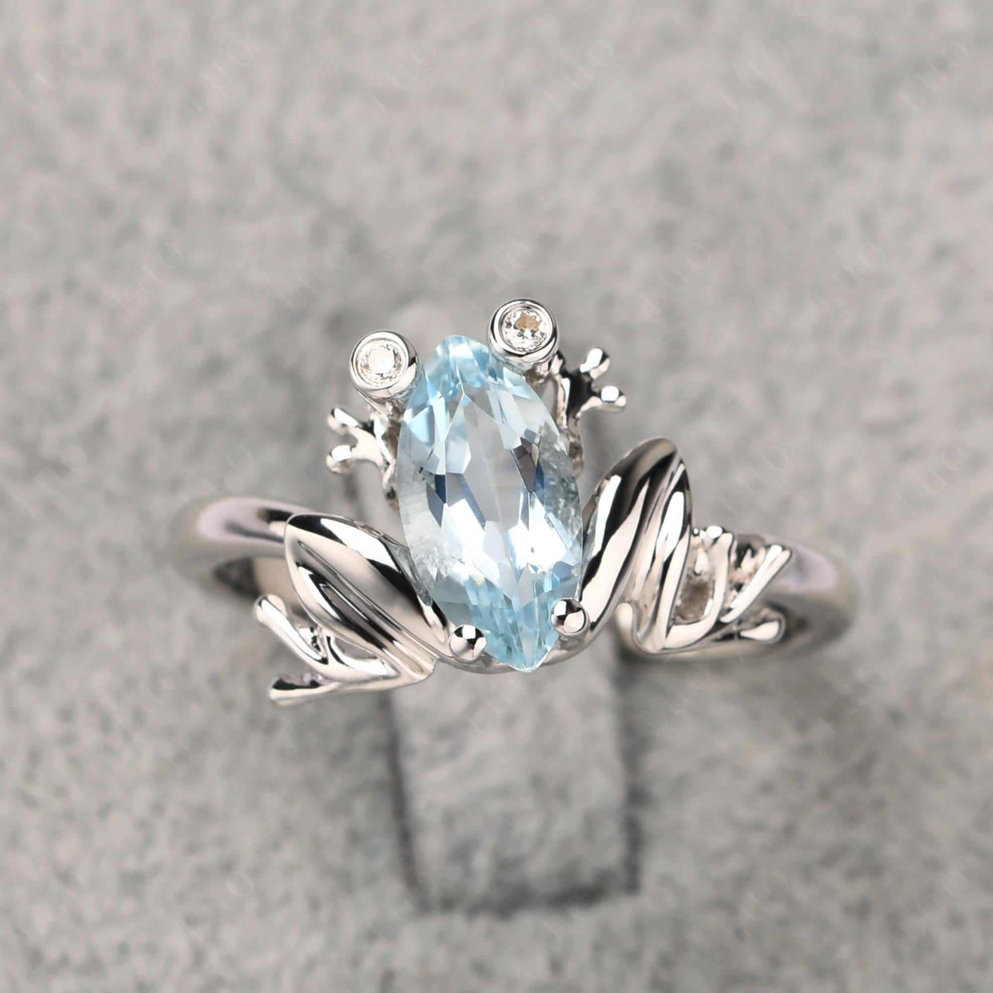 Marquise Cut Aquamarine Frog Ring - LUO Jewelry