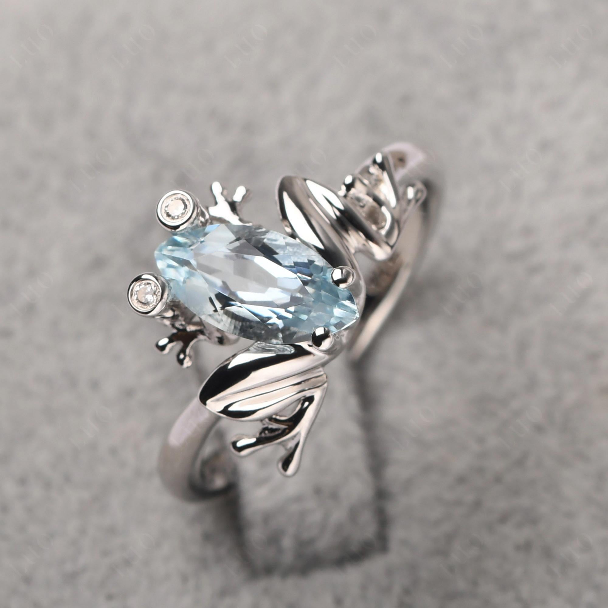 Marquise Cut Aquamarine Frog Ring - LUO Jewelry