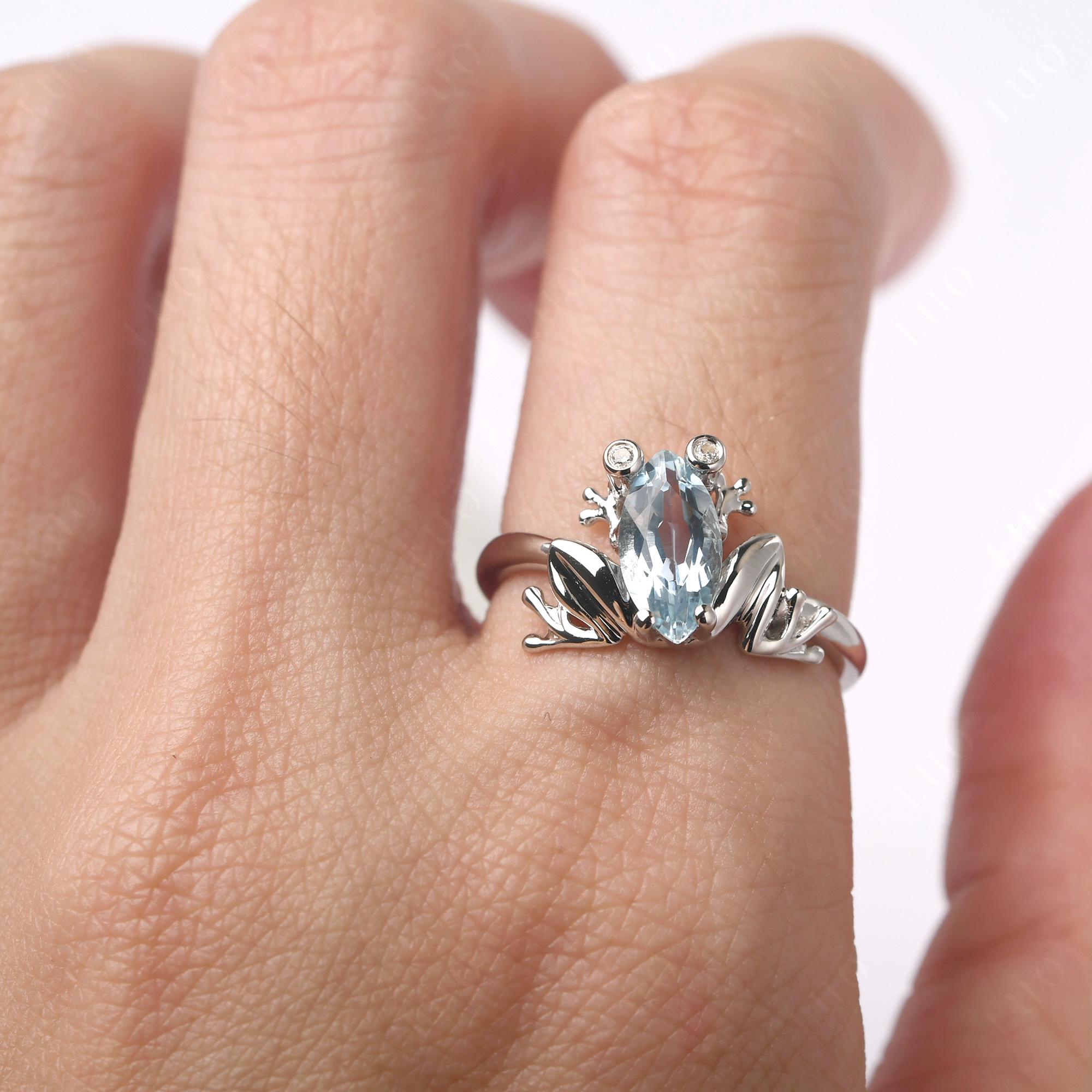 Marquise Cut Aquamarine Frog Ring - LUO Jewelry