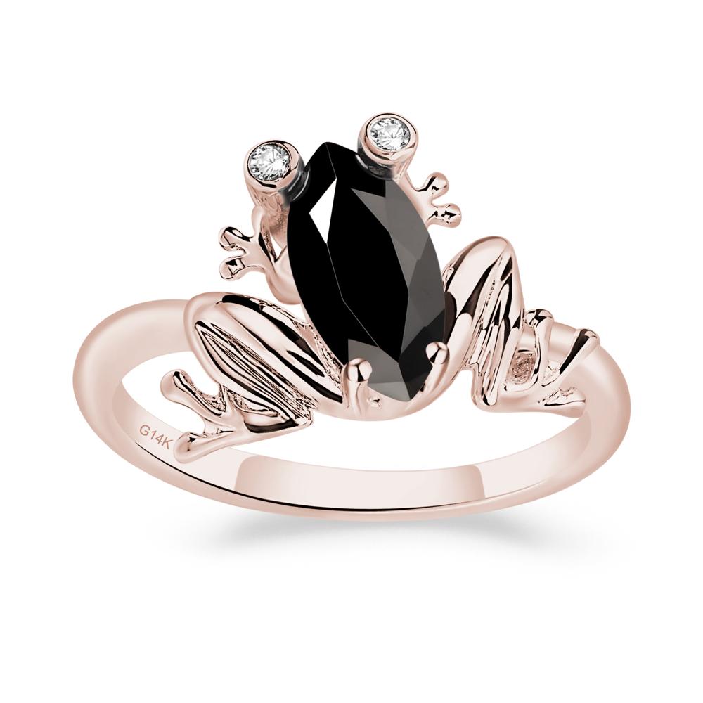 Marquise Cut Black Stone Frog Ring - LUO Jewelry #metal_14k rose gold