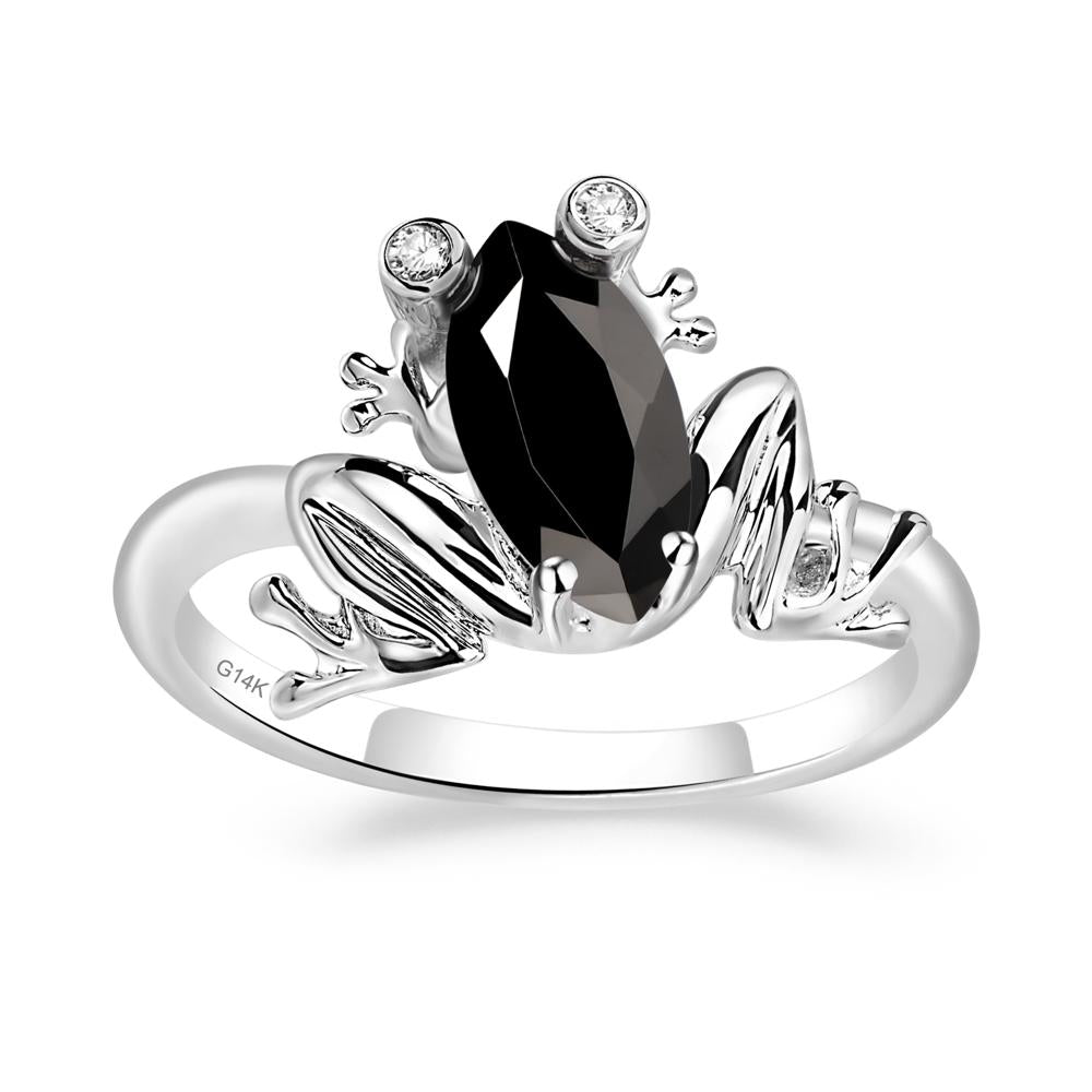 Marquise Cut Black Stone Frog Ring - LUO Jewelry #metal_14k white gold