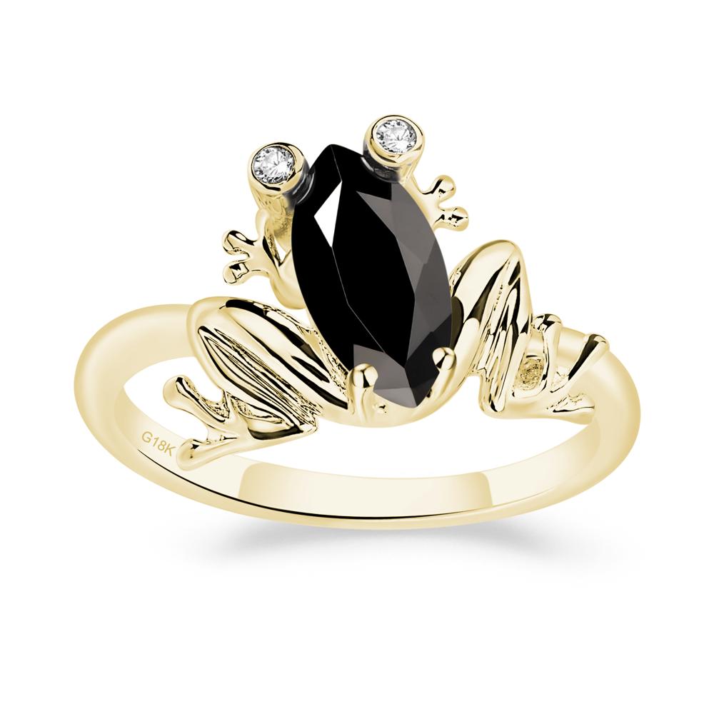 Marquise Cut Black Stone Frog Ring - LUO Jewelry #metal_18k yellow gold