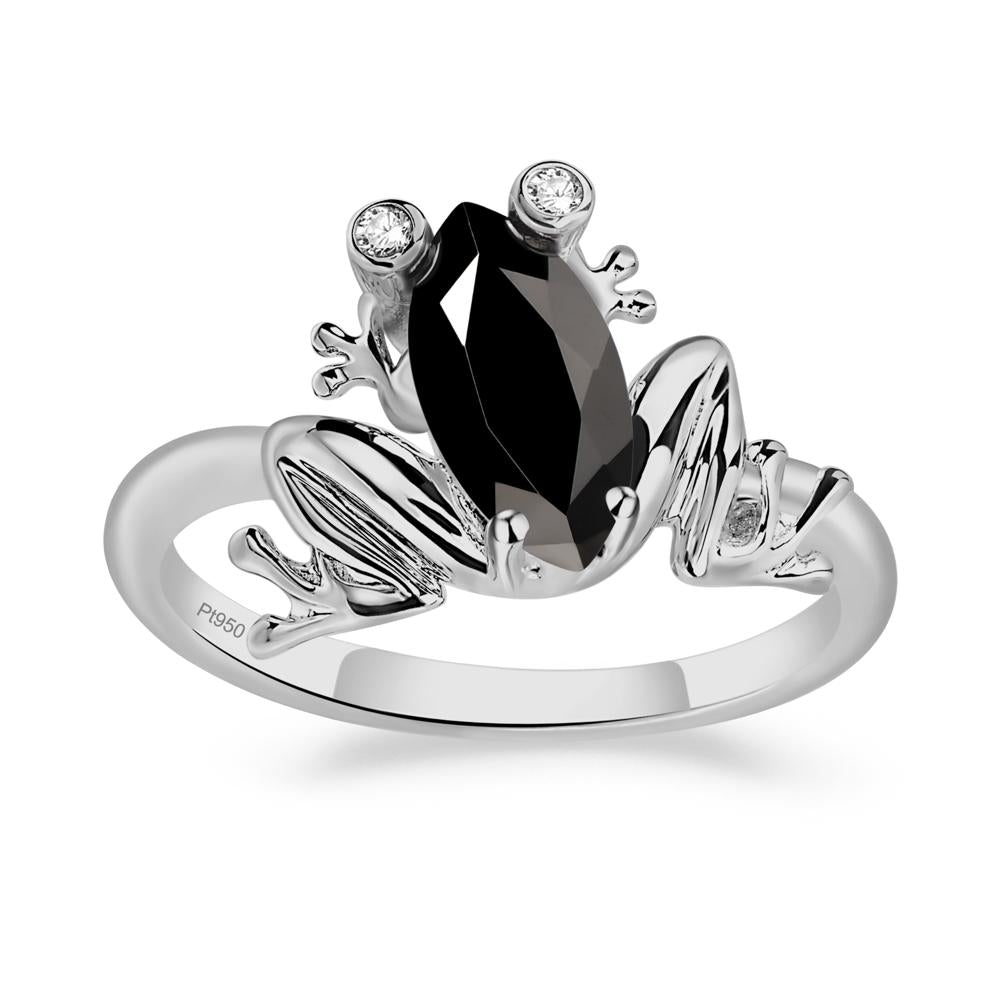 Marquise Cut Black Stone Frog Ring - LUO Jewelry #metal_platinum