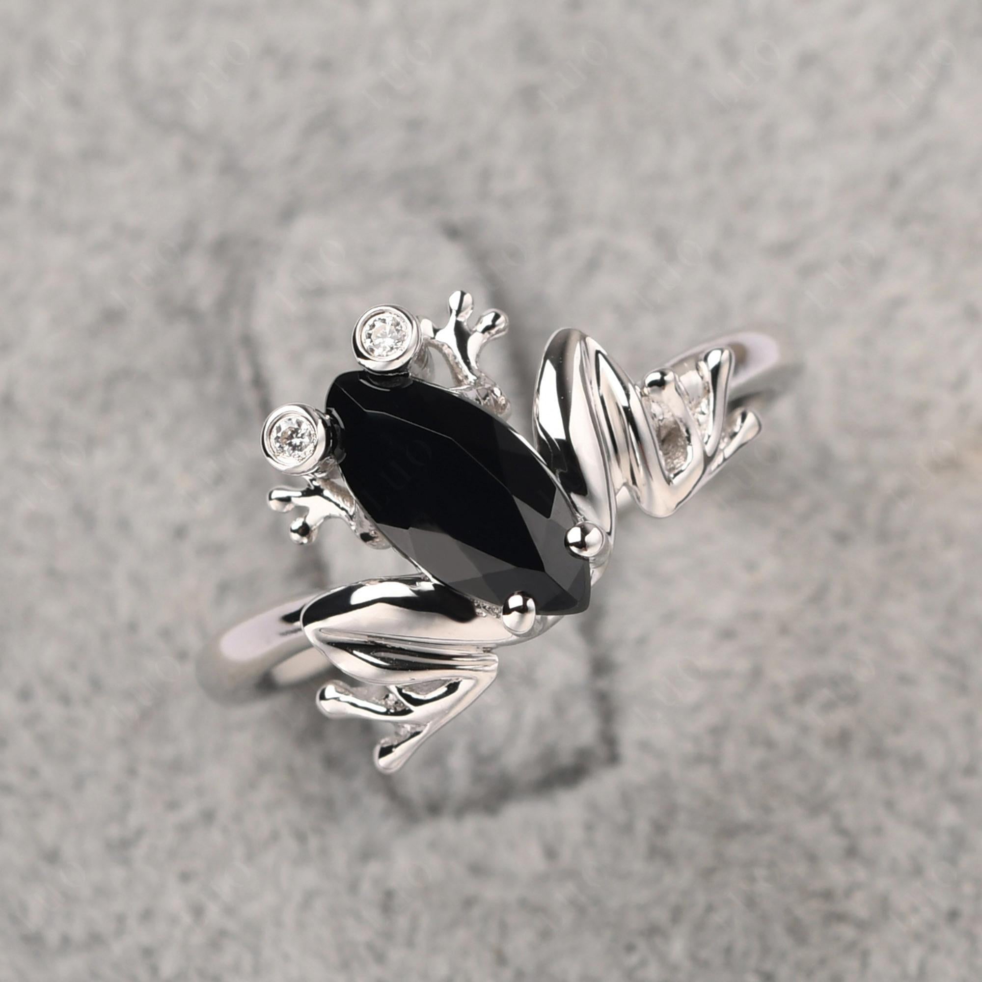Marquise Cut Black Stone Frog Ring - LUO Jewelry