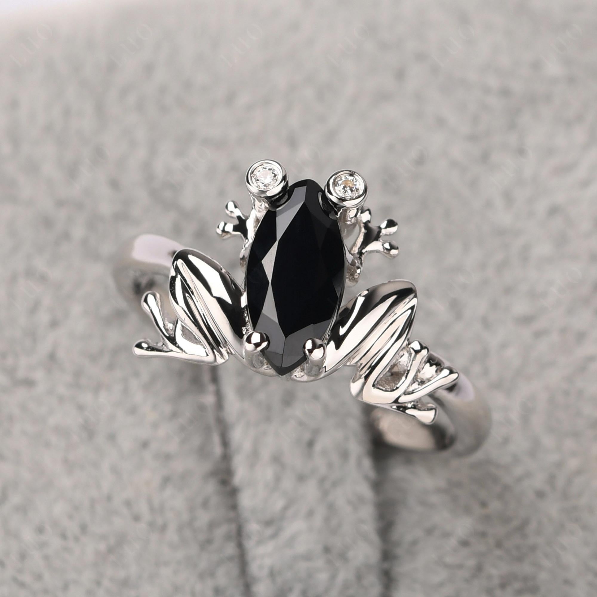 Marquise Cut Black Stone Frog Ring - LUO Jewelry