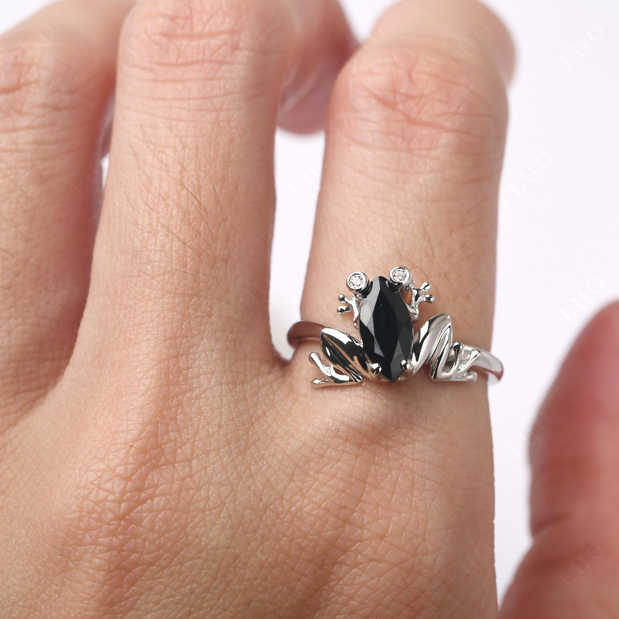 Marquise Cut Black Stone Frog Ring - LUO Jewelry