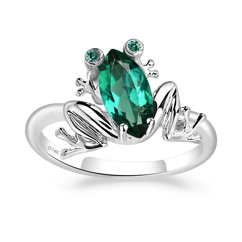 Marquise Cut Emerald Frog Ring - LUO Jewelry #metal_14k white gold