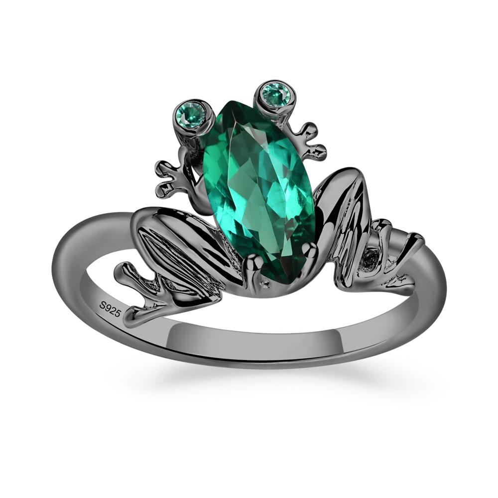 Marquise Cut Emerald Frog Ring - LUO Jewelry #metal_black finish sterling silver