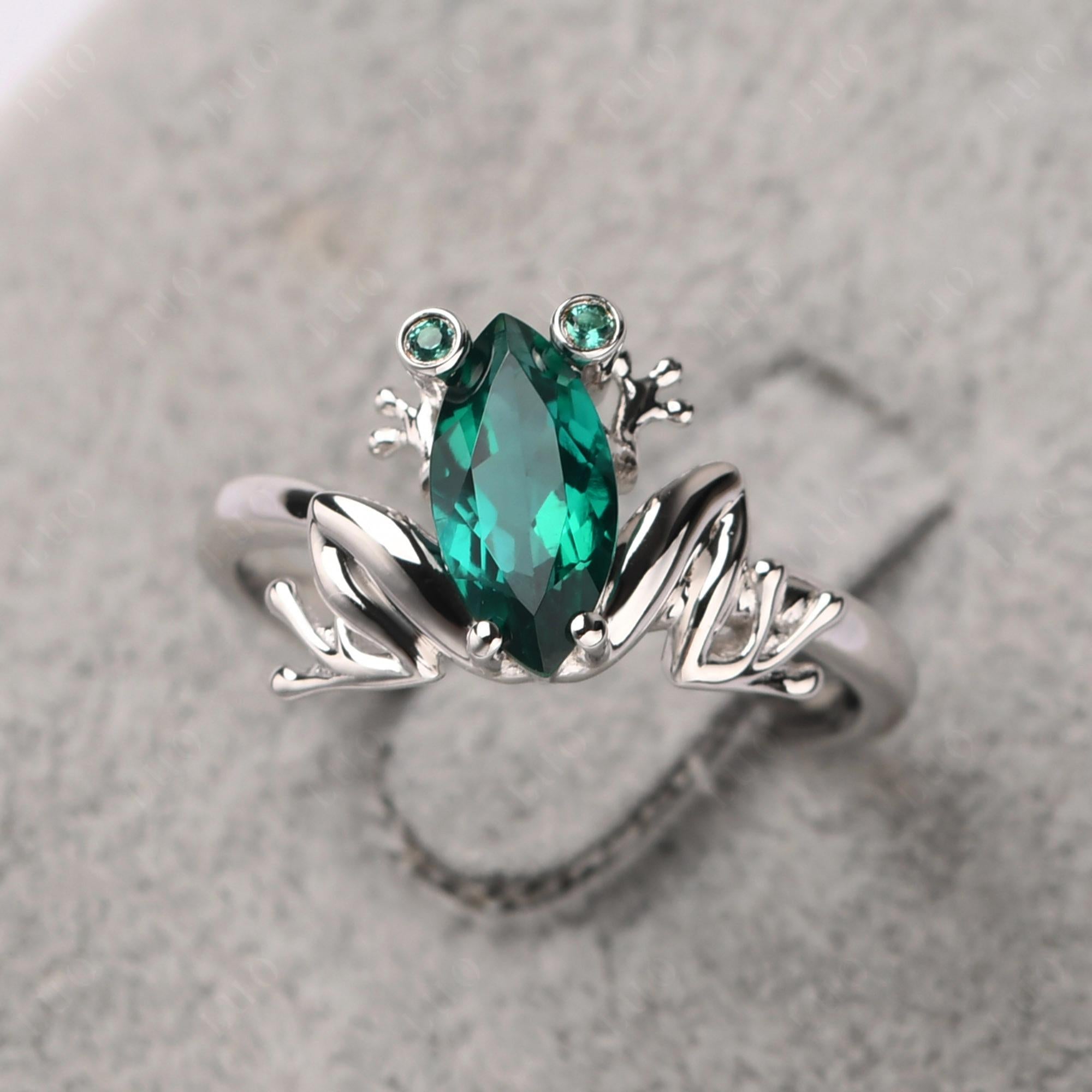 Marquise Cut Emerald Frog Ring - LUO Jewelry