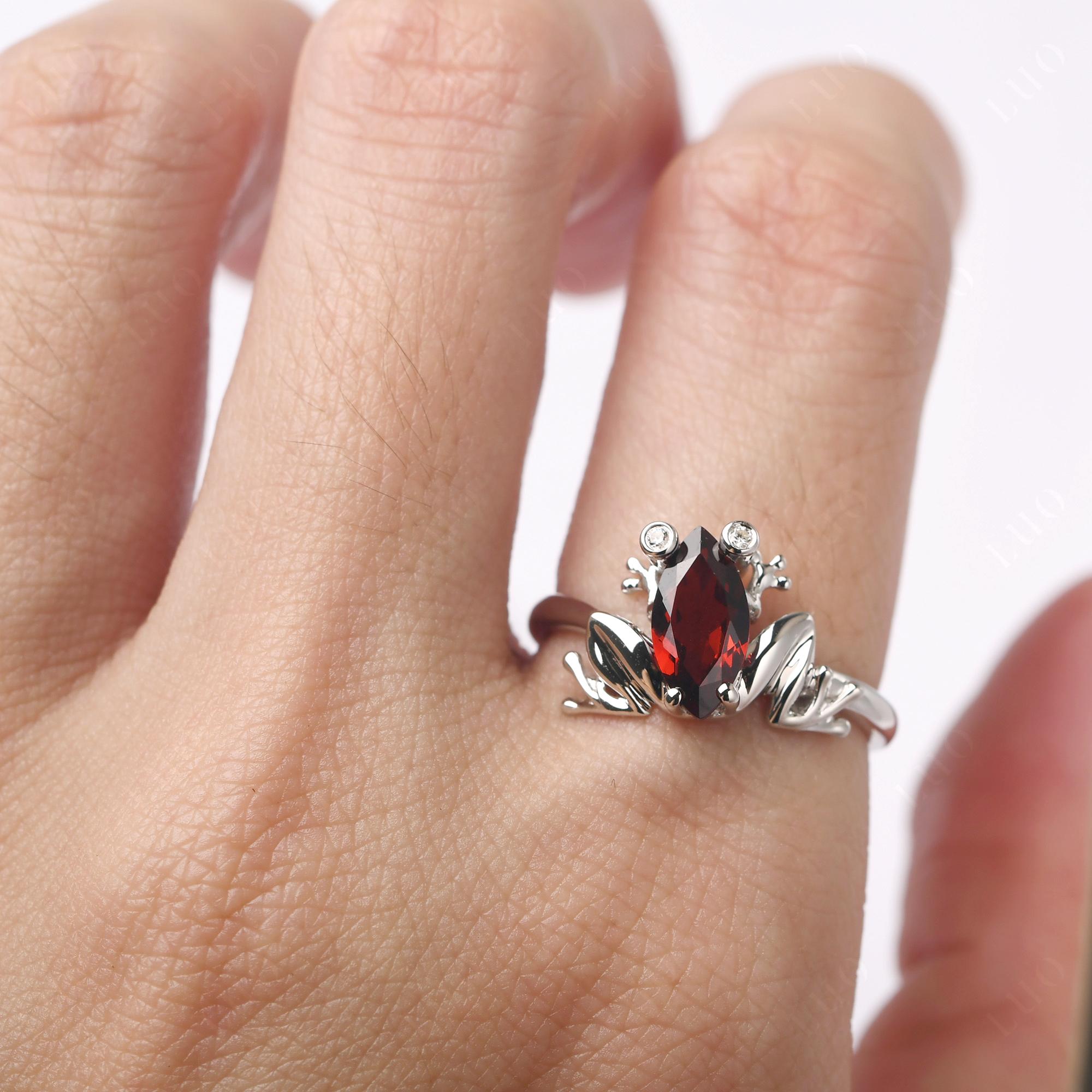 Marquise Cut Garnet Frog Ring - LUO Jewelry