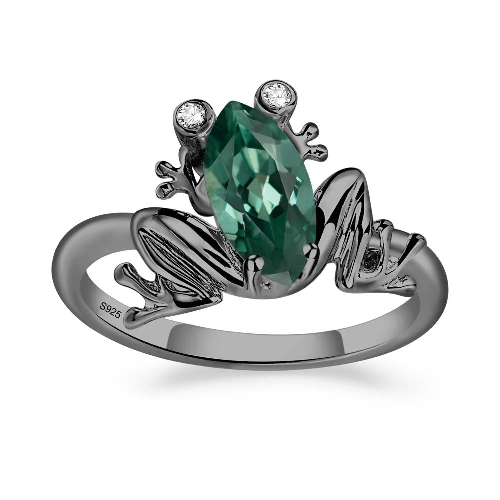 Marquise Cut Green Sapphire Frog Ring - LUO Jewelry #metal_black finish sterling silver