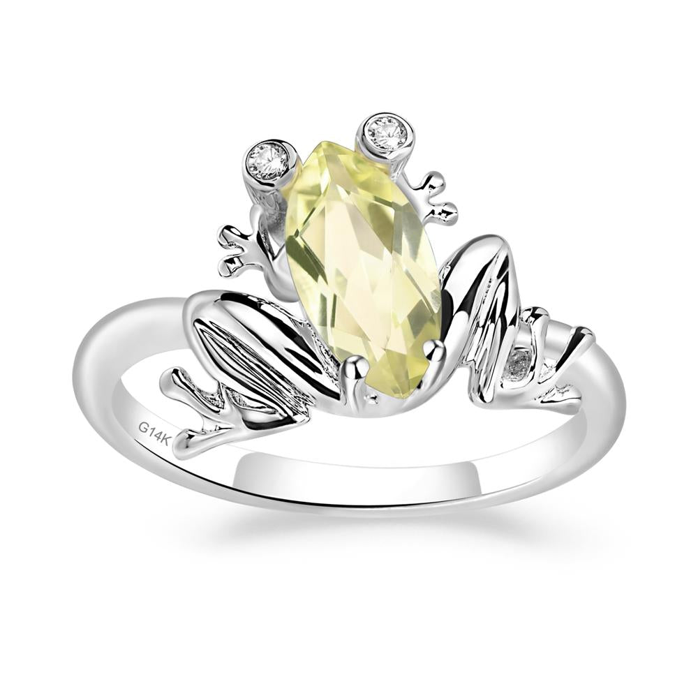 Marquise Cut Lemon Quartz Frog Ring - LUO Jewelry #metal_14k white gold