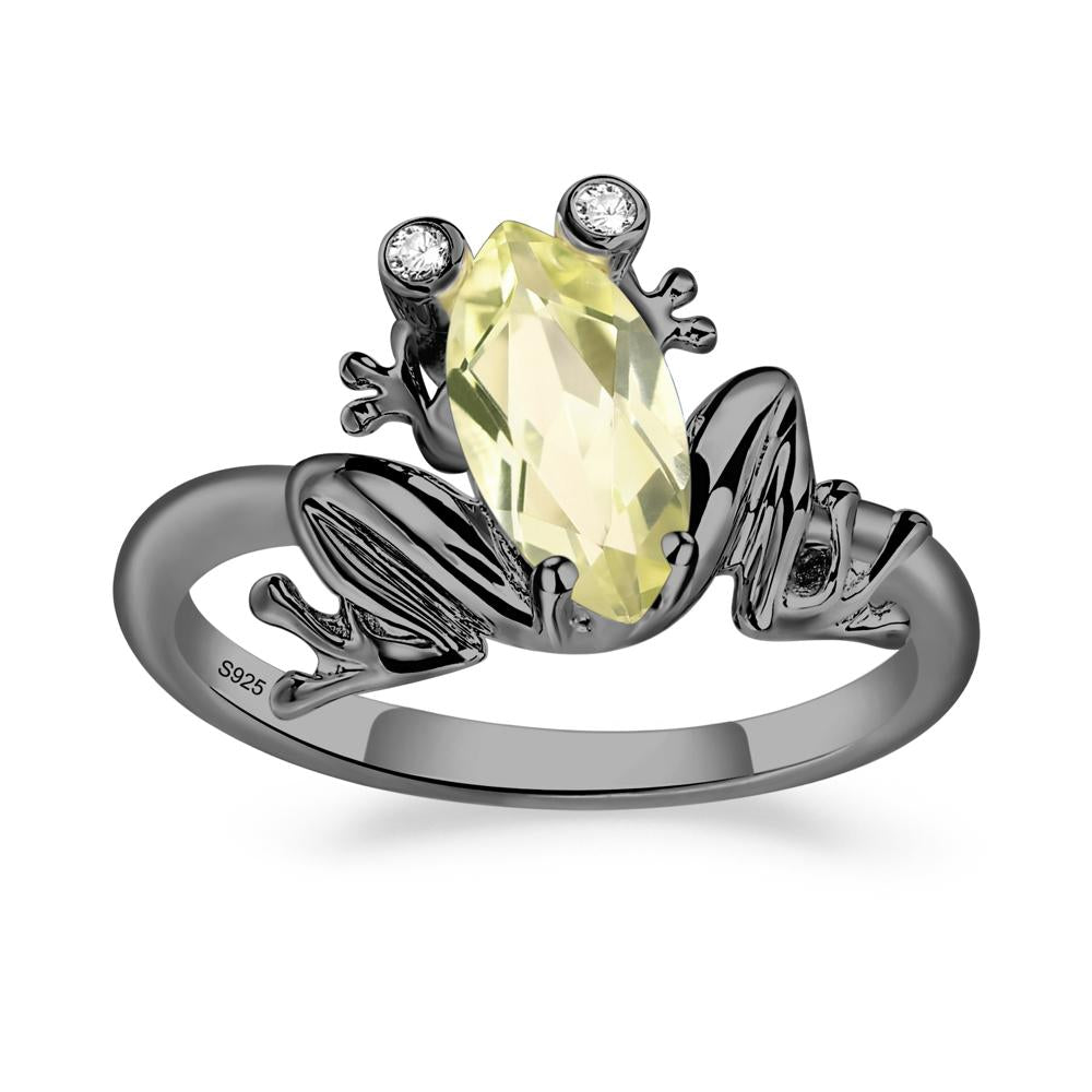 Marquise Cut Lemon Quartz Frog Ring - LUO Jewelry #metal_black finish sterling silver