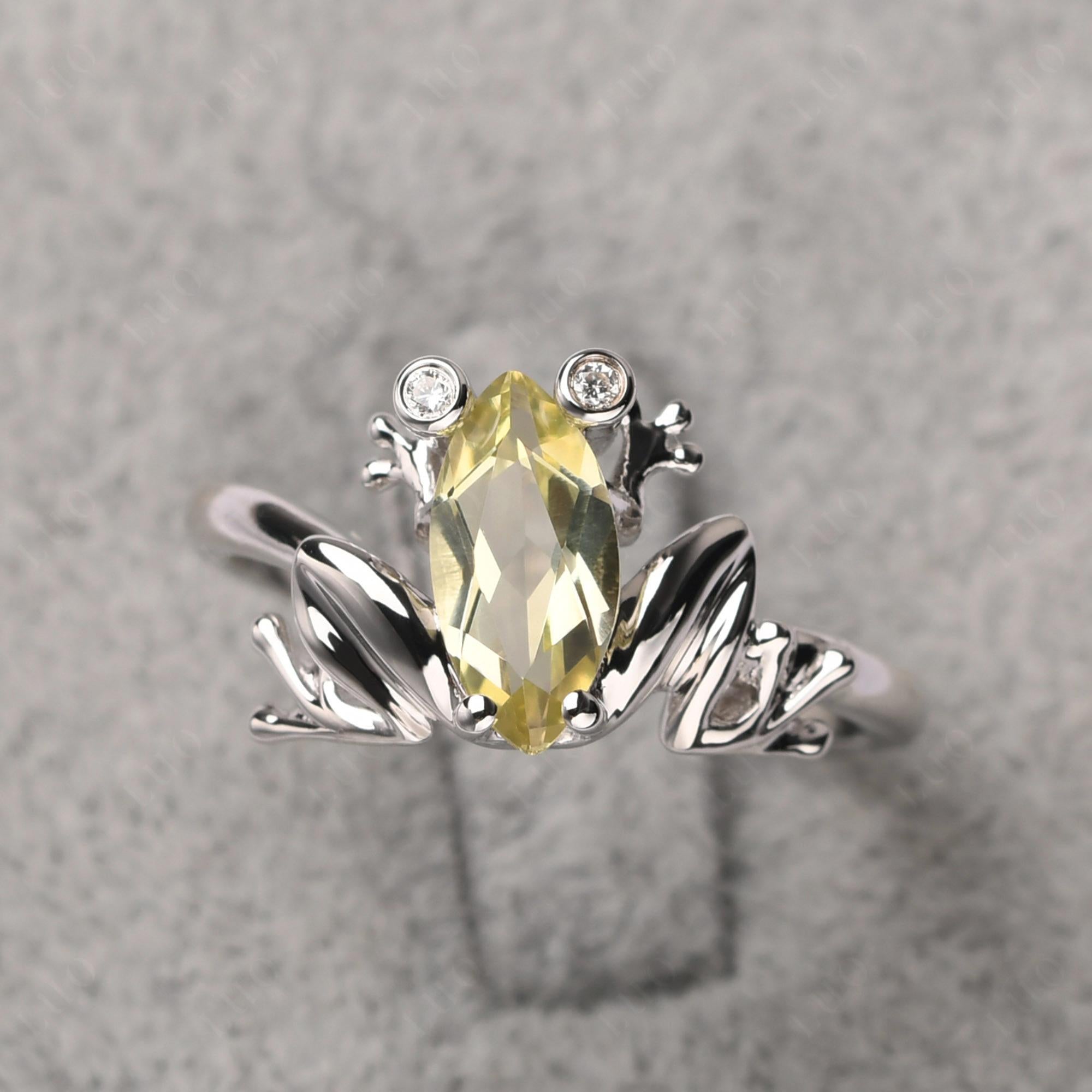 Marquise Cut Lemon Quartz Frog Ring - LUO Jewelry