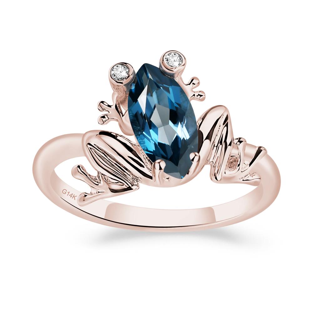 Marquise Cut London Blue Topaz Frog Ring - LUO Jewelry #metal_14k rose gold