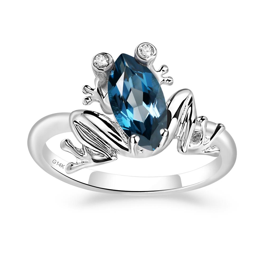 Marquise Cut London Blue Topaz Frog Ring - LUO Jewelry #metal_14k white gold