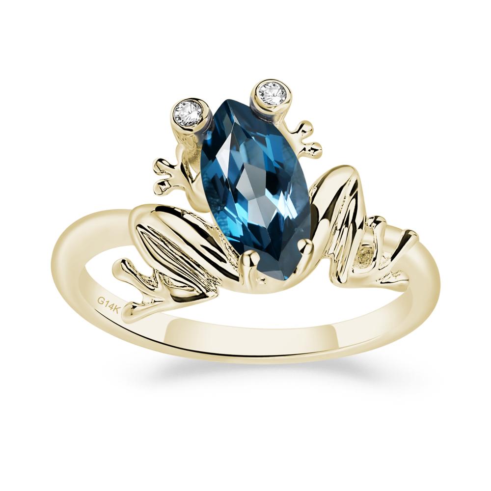 Marquise Cut London Blue Topaz Frog Ring - LUO Jewelry #metal_14k yellow gold