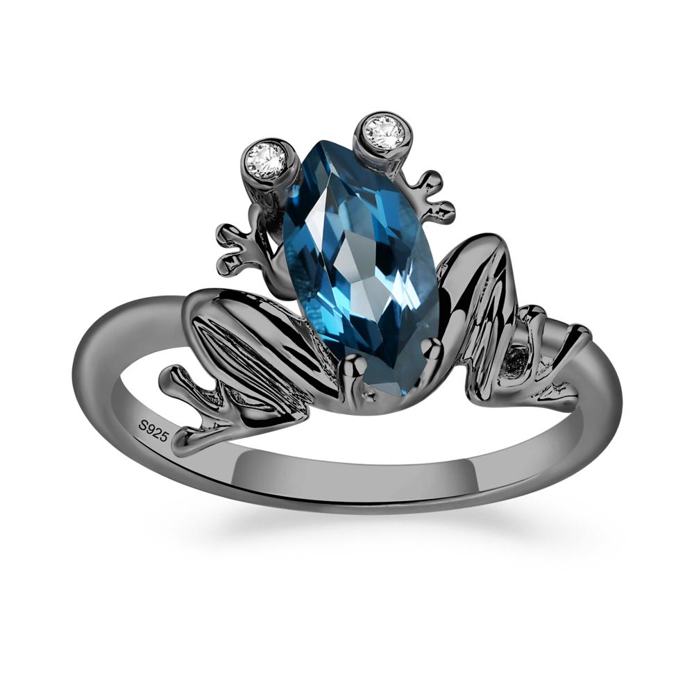 Marquise Cut London Blue Topaz Frog Ring - LUO Jewelry #metal_black finish sterling silver