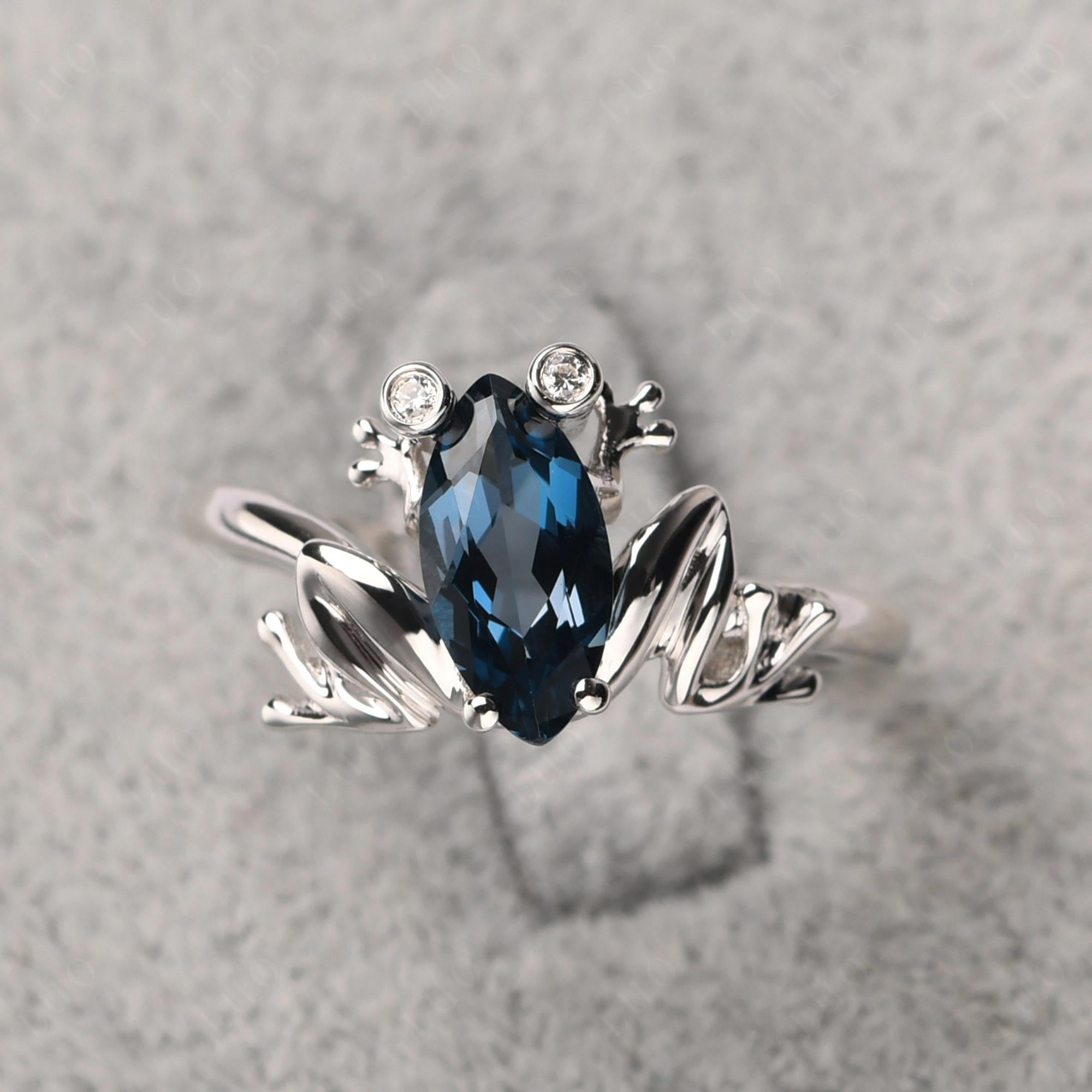 Marquise Cut London Blue Topaz Frog Ring - LUO Jewelry