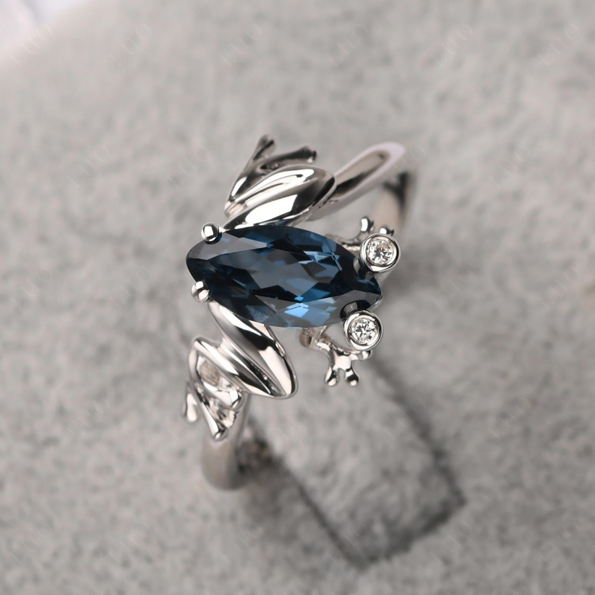 Marquise Cut London Blue Topaz Frog Ring - LUO Jewelry