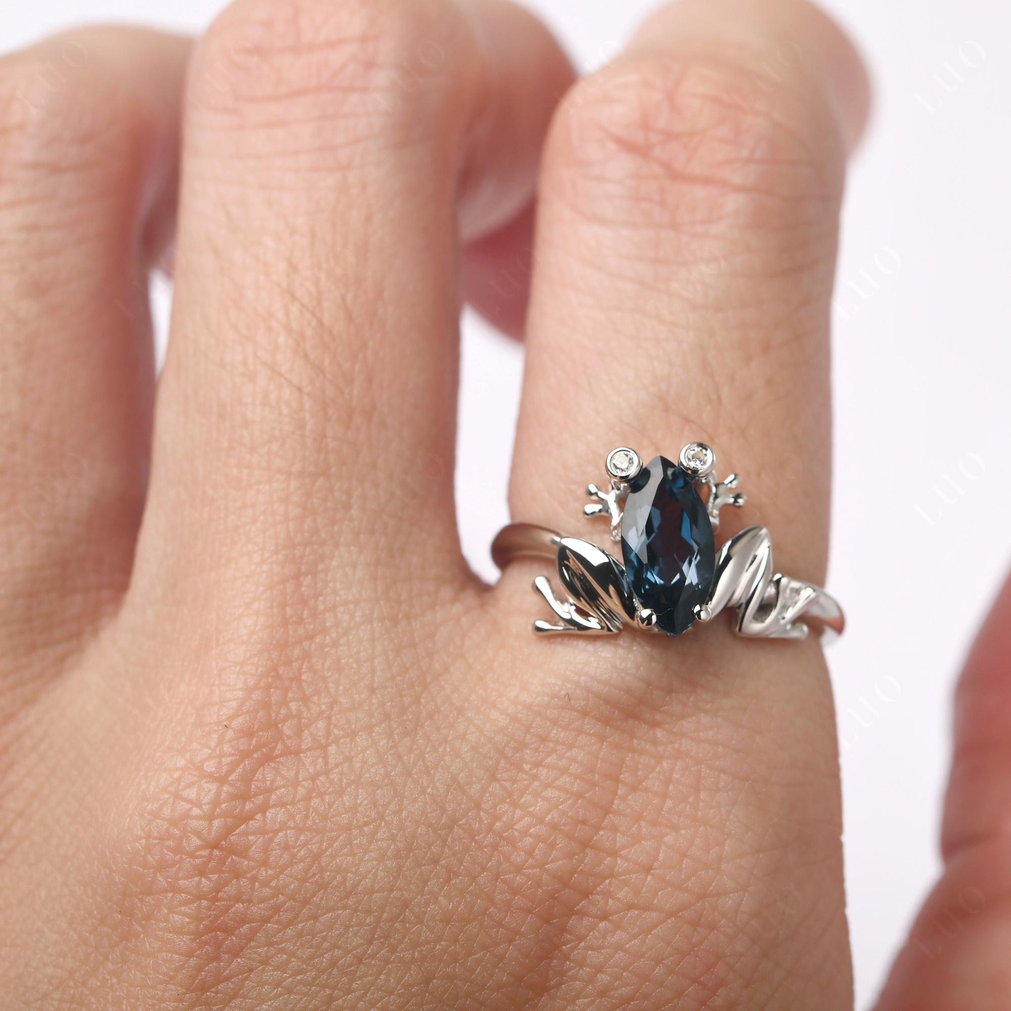 Marquise Cut London Blue Topaz Frog Ring - LUO Jewelry