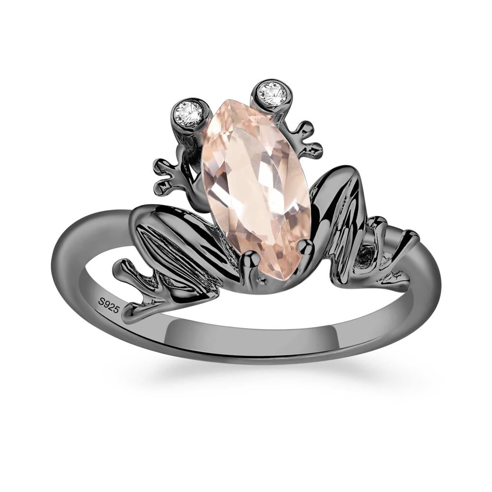 Marquise Cut Morganite Frog Ring - LUO Jewelry #metal_black finish sterling silver