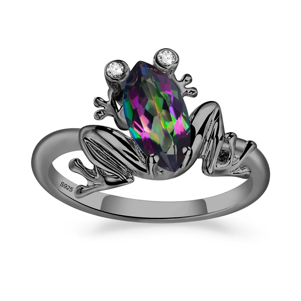 Marquise Cut Mystic Topaz Frog Ring - LUO Jewelry #metal_black finish sterling silver