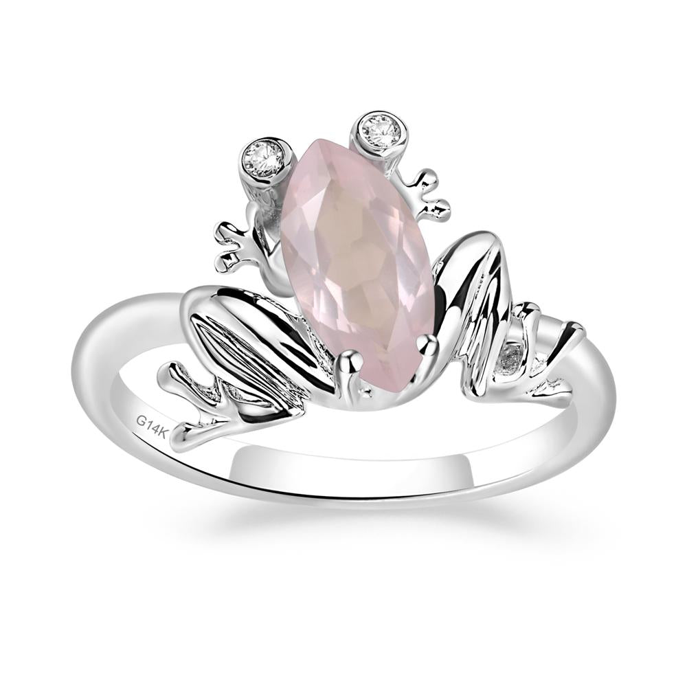 Marquise Cut Rose Quartz Frog Ring - LUO Jewelry #metal_14k white gold