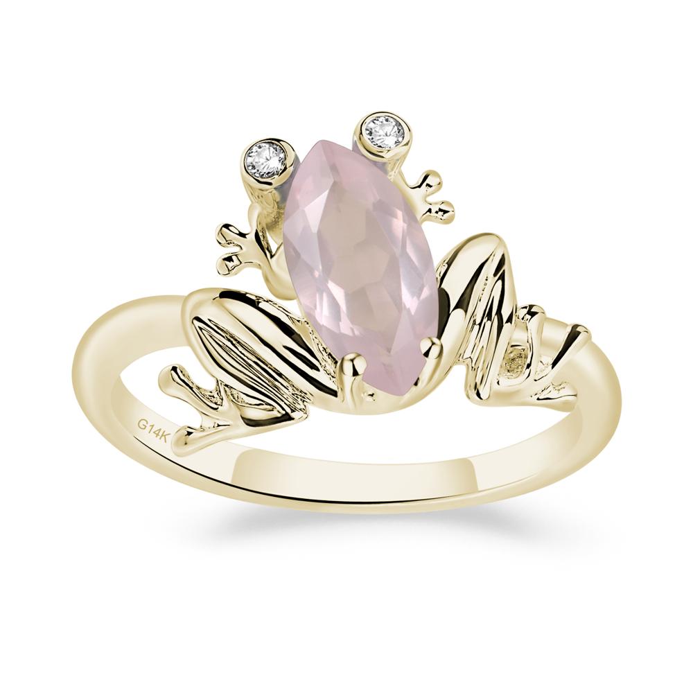 Marquise Cut Rose Quartz Frog Ring - LUO Jewelry #metal_14k yellow gold