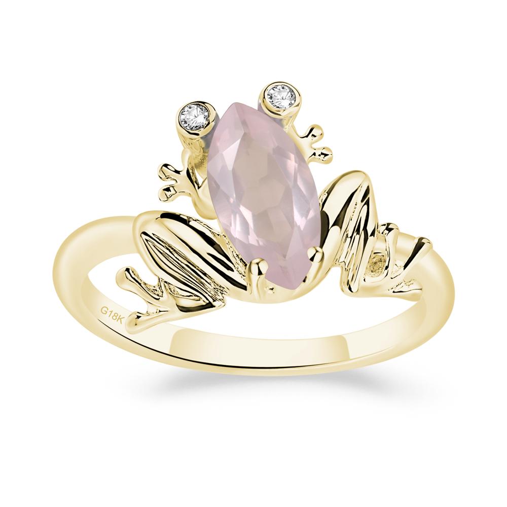 Marquise Cut Rose Quartz Frog Ring - LUO Jewelry #metal_18k yellow gold