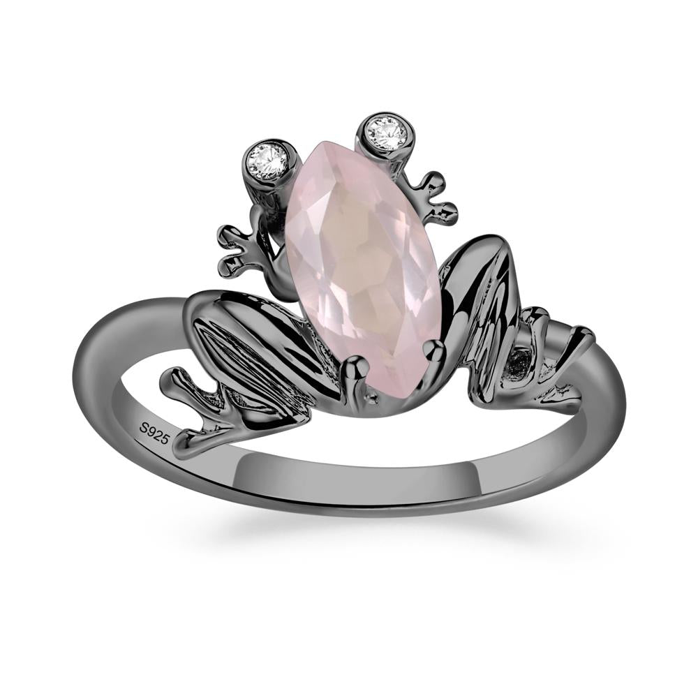 Marquise Cut Rose Quartz Frog Ring - LUO Jewelry #metal_black finish sterling silver